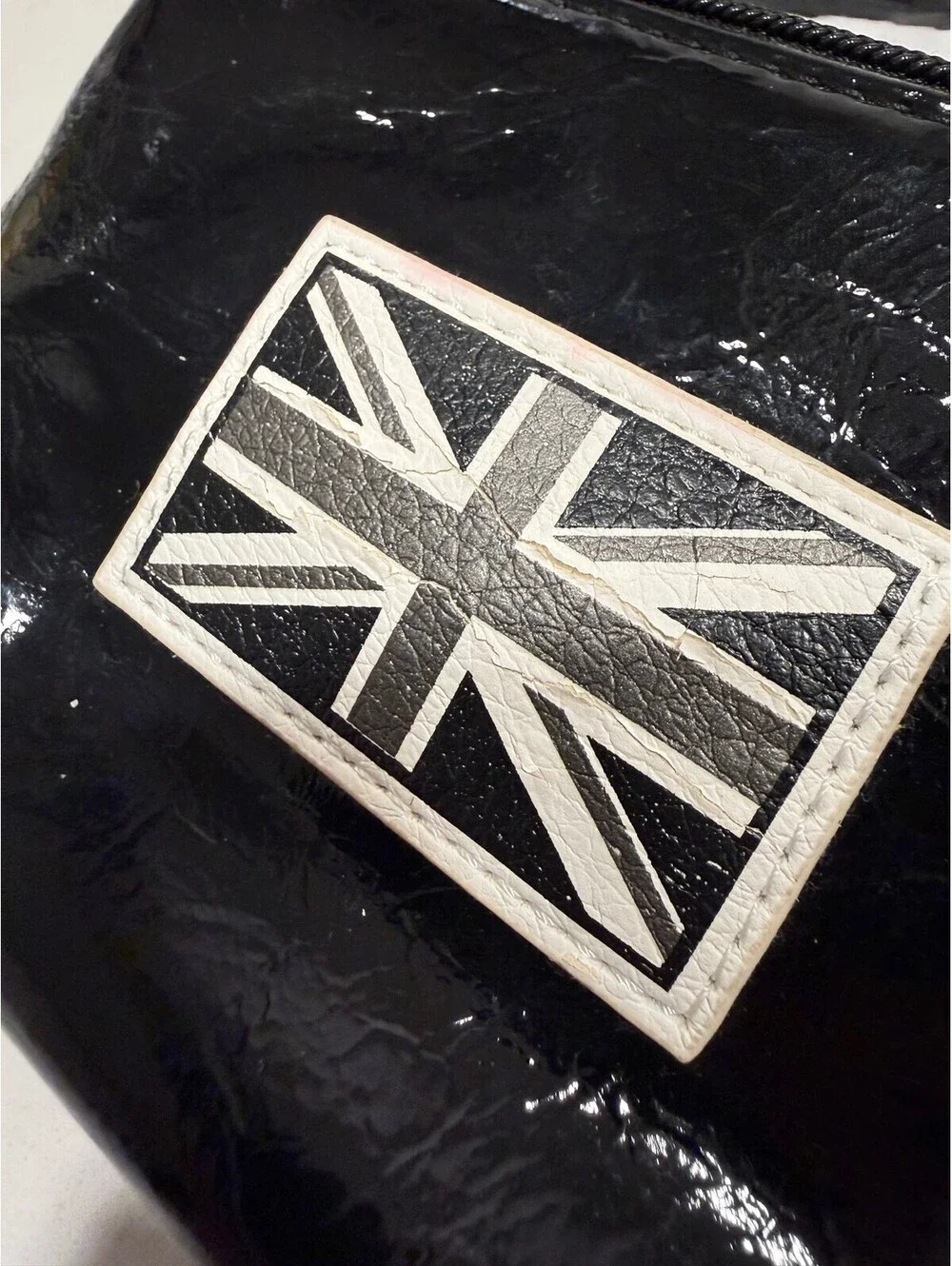 Twiggy London Union Jack Black Patent Vinyl Cosmetic Makeup Bag